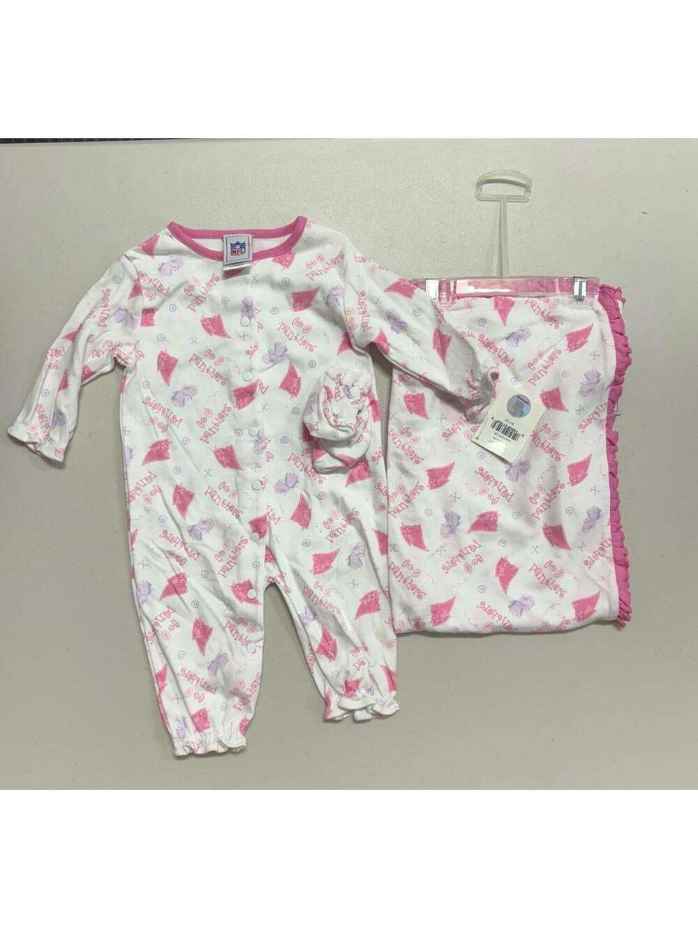 NWT Vintage Carolina Panthers One piece with matching blanket and booties 6-9M